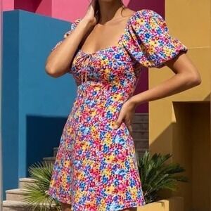NWT For Love‎ and Lemons Sasha Multicolor Floral Mini Dress (MSRP: $250) Medium